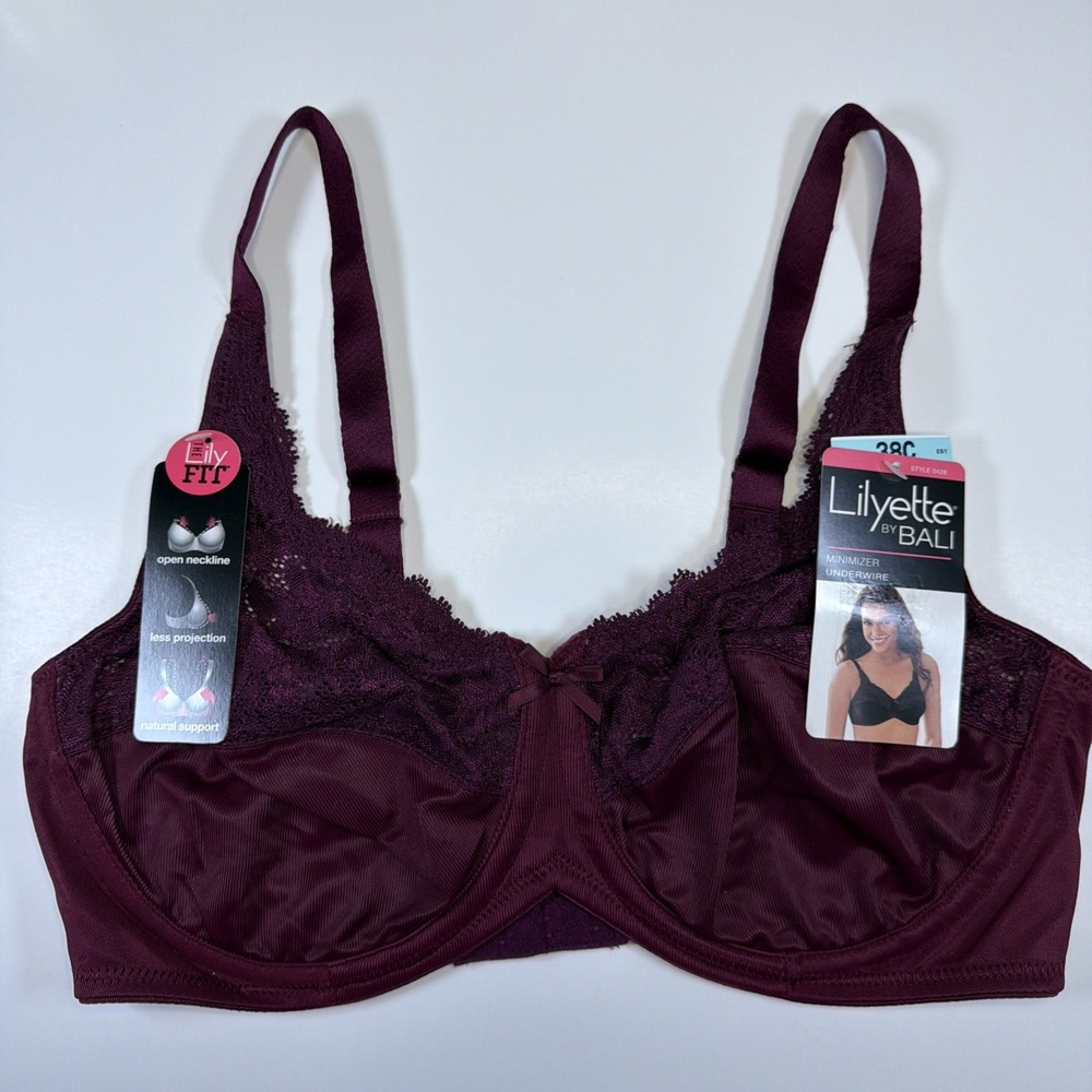 Lilyette By Bali Shaping Minimizer Underwire Bra Style 0428 Size 38C Maroon NWT